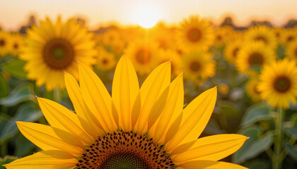Obraz premium Sunflower petal close-up capturing warm glow at golden hour, serenity
