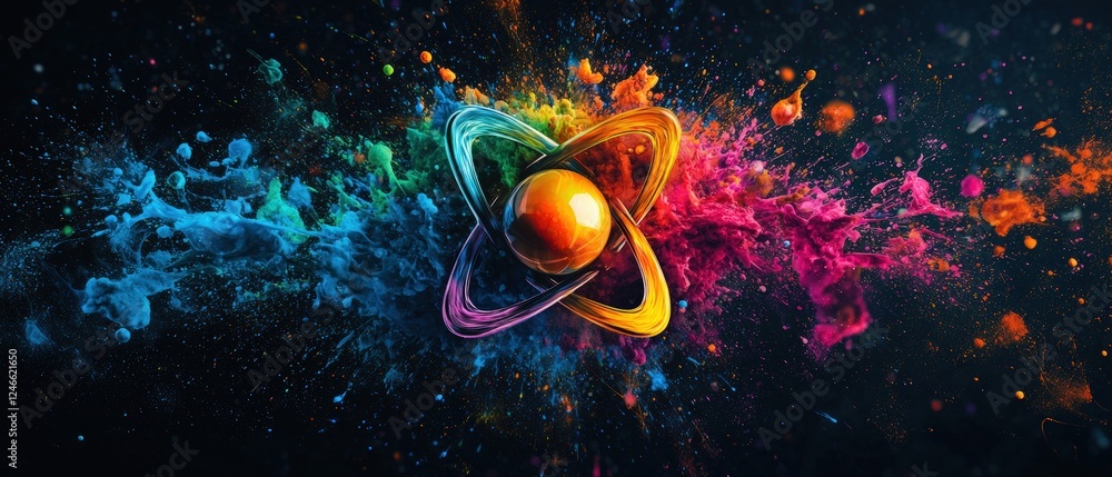 Canvas Prints colorful atom explosion with vibrant paint splash creating an eye-catching abstract background