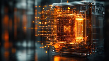 Futuristic Digital Vault Secured by Quantum Technology Concept