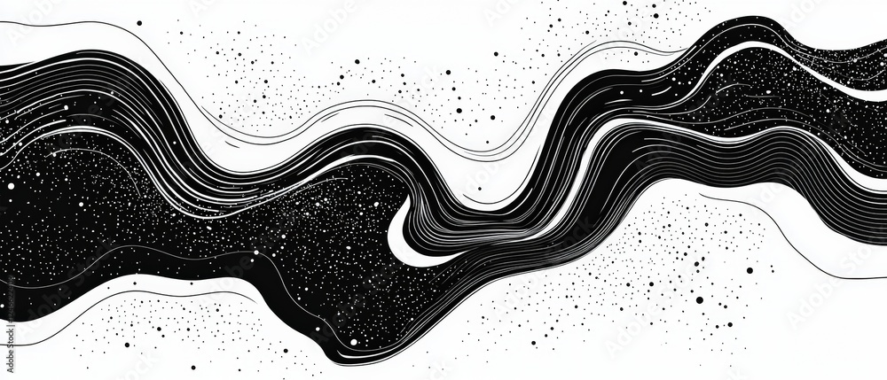 Poster abstract black and white zigzag background design with curves and speckles for modern art projects