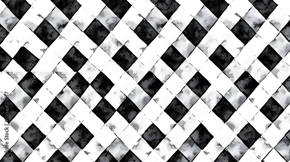 Poster black and white diamond pattern with a textured appearance on a transparent background.
