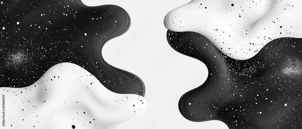 Poster abstract black and white background with splatters and fluid shapes for creative design projects