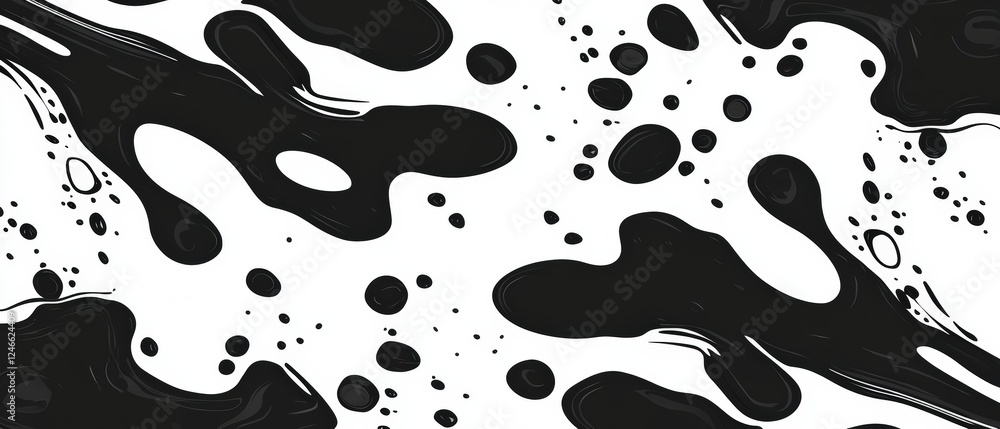 Aufkleber abstract black and white background with various splatter patterns and organic shapes for creative p