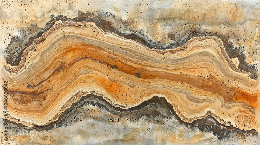 Poster orange and brown layered stone texture with natural patterns and abstract design.