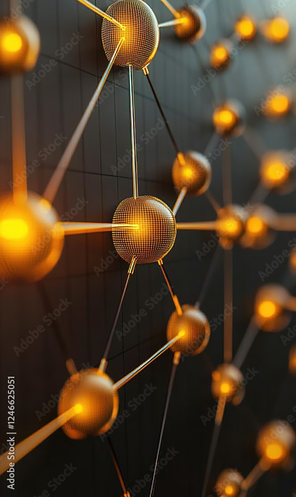 Aufkleber glowing interconnected nodes on dark background, data network concept