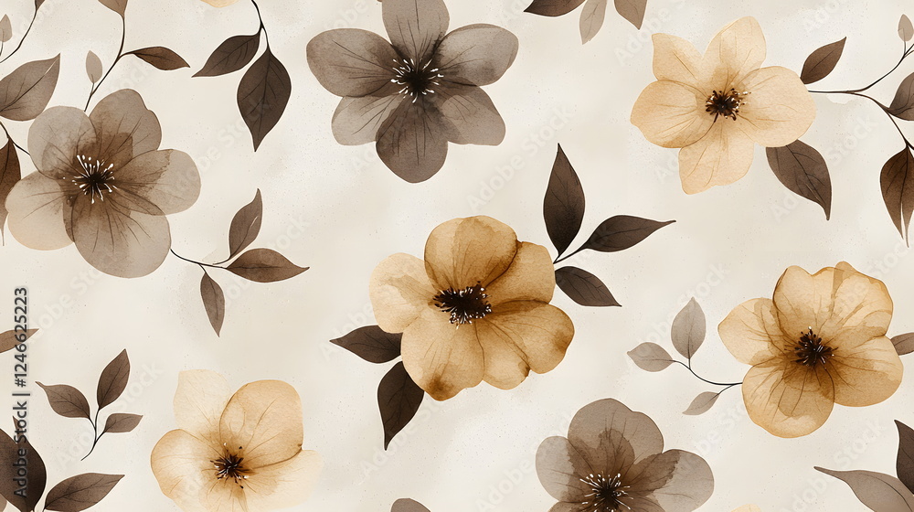 Poster delicate floral pattern with soft hues and transparent backgrounds on fabric design