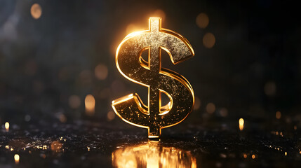 Golden dollar sign 3D shiny gold symbol, dollar sign, sign of success