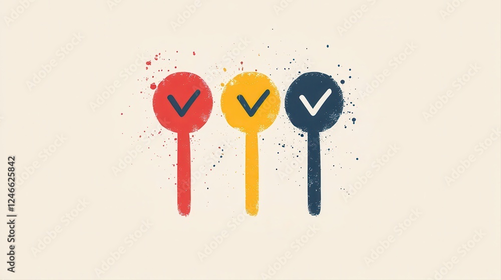 Poster three spoons with paint and survey text in a flat vector illustration concept design