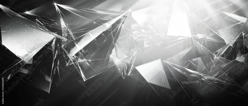 Poster abstract black and white background with geometric shapes and light effects for creative design proj