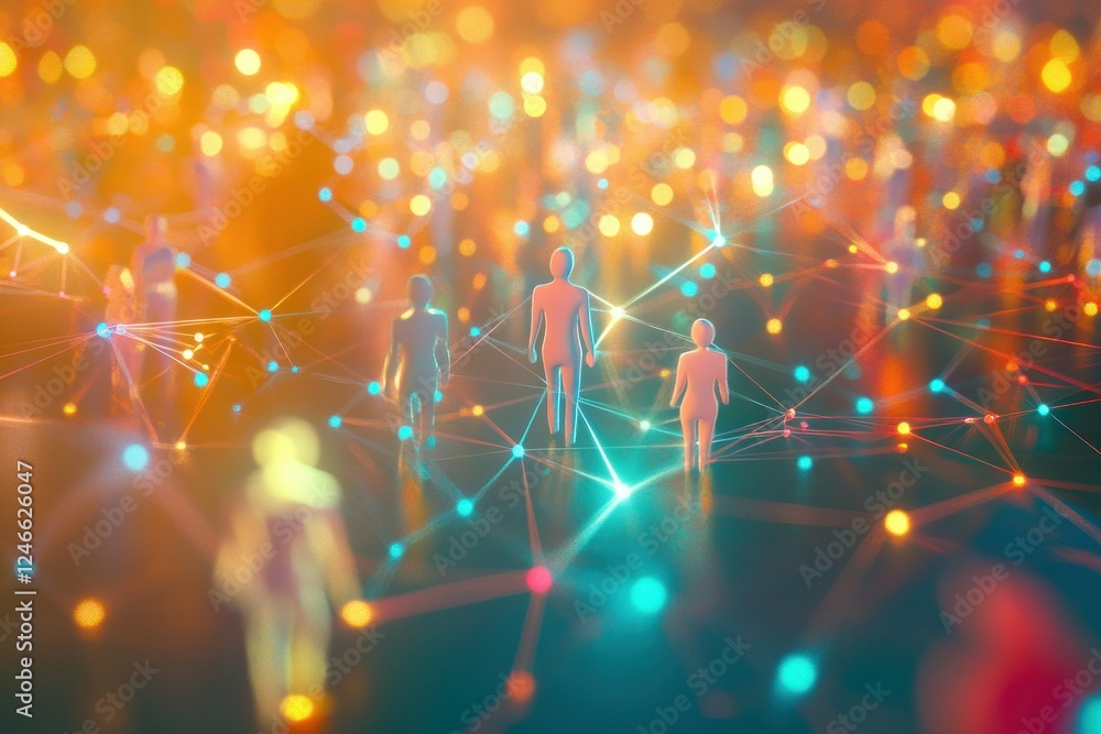 Poster abstract representation of digital connections and human interaction in a vibrant network environmen