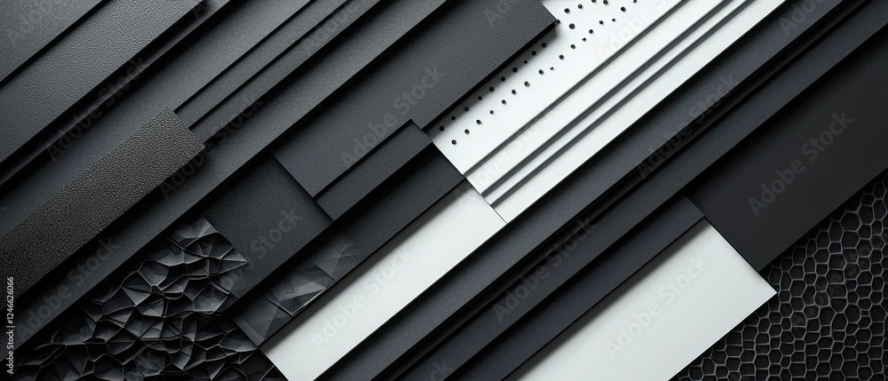 Aufkleber abstract black and white background with various origami paper textures and shapes for creative desi
