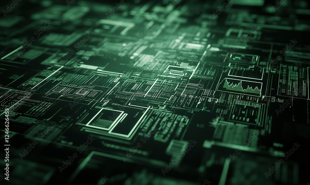 Poster green digital data stream flowing on dark background, ideal for tech or cybersecurity visuals