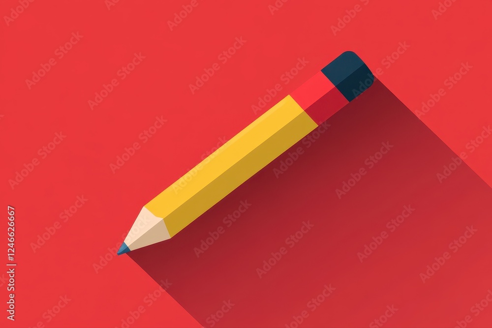 Poster pencil on red background with vector icon for education and learning concept in flat design style