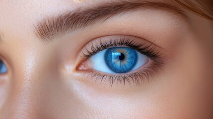 Close up of a womans blue eye and face showcasing focus and vision in a thoughtful expression