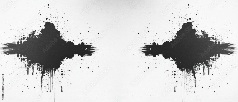 Poster abstract black and white ink blot background with splashes and drips for creative design and artisti