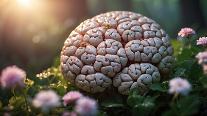 Hands holding a model of a human brain adorned with vibrant
