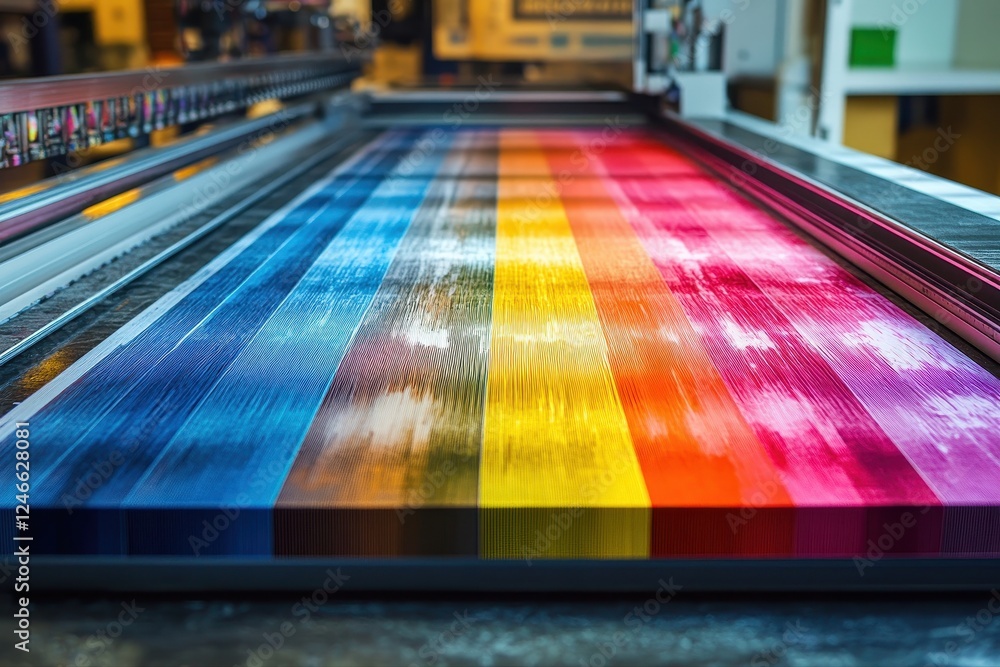 Poster colorful print machine and cmyk print calibration illustration for offset printing process
