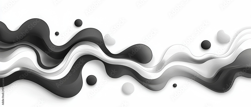 Poster abstract black and white background with fluid waves and soft shapes for creative and artistic proje