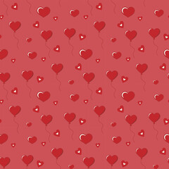 Valentine’s Day pattern with red hearts on a red background. Seamless background perfect for use in textiles, wallpapers, and festive decorations.