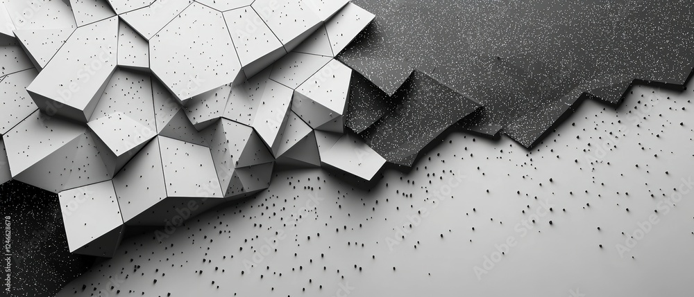 Aufkleber abstract black and white background with crystalline structures and textured particles for design an