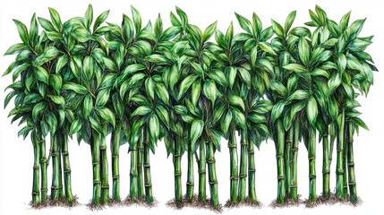 Obraz premium Lush Bamboo Grove with Vibrant Green Leaves Spreading Widely