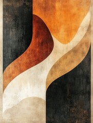 Abstract layered wave painting in earthy tones