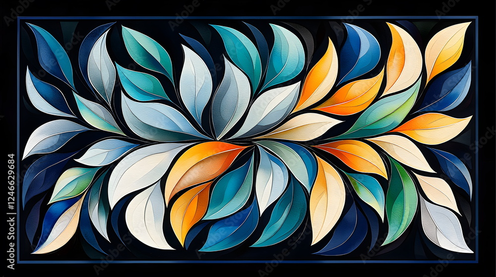 Aufkleber colorful abstract leaves design on dark background with swirling patterns and smooth shapes