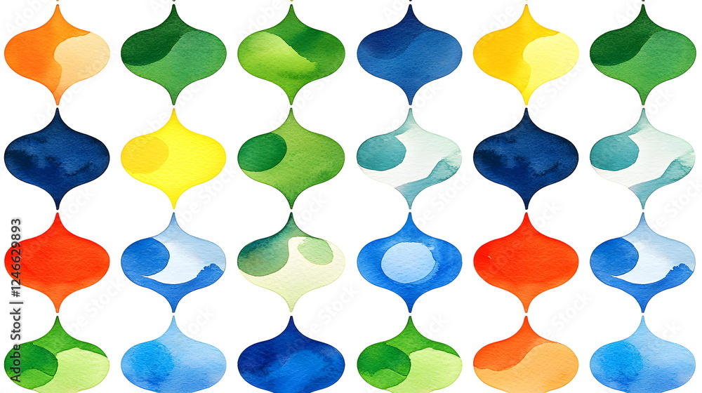 Aufkleber colorful watercolor patterns with transparent backgrounds in a repeating design layout.