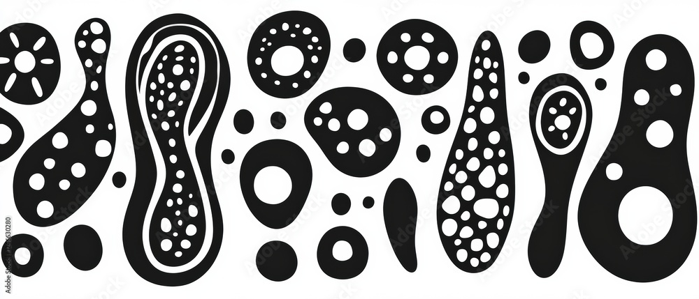 Aufkleber abstract black and white background featuring various cellular shapes and forms for creative design 