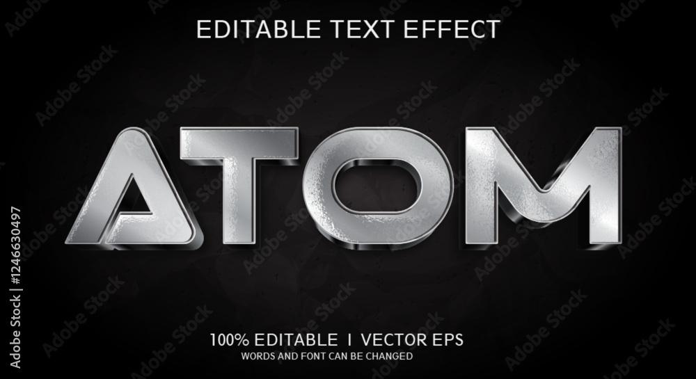 Poster atom 3d vector text effect with modern style design