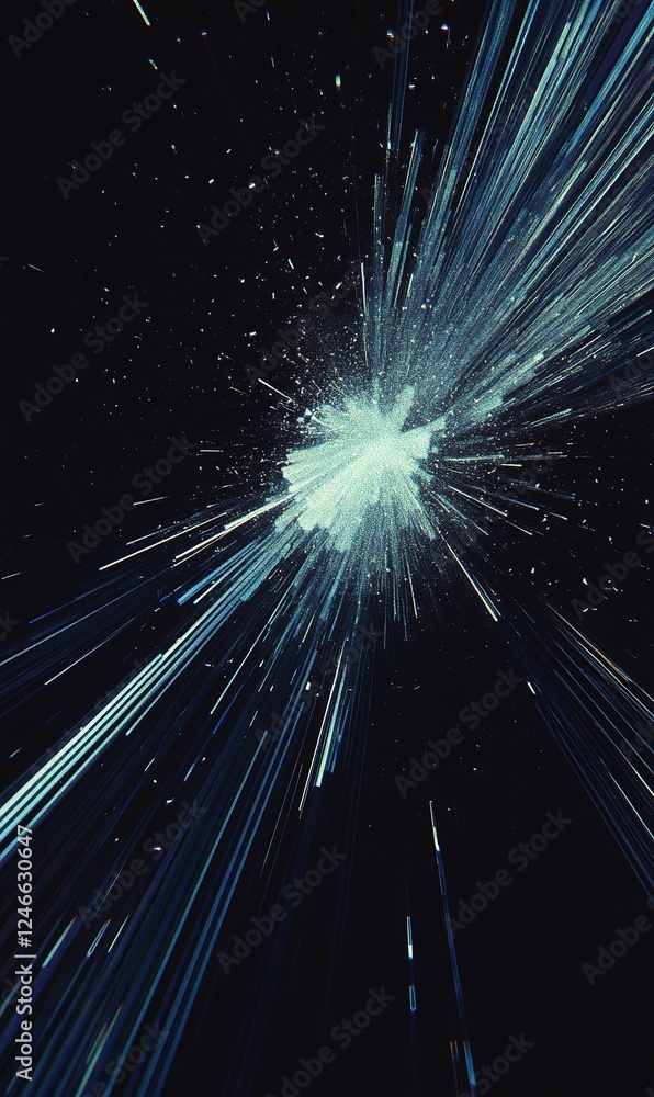 Poster light speed explosion effect in space with streaks and particles
