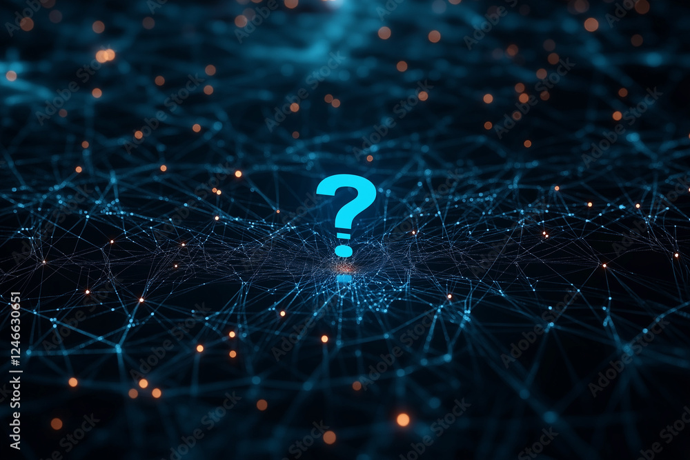 Poster abstract technology background with digital wireless network concept and blue question mark on the s