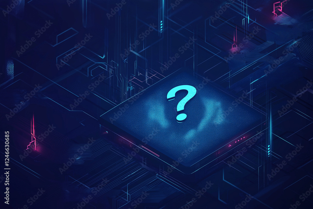 Poster abstract technology background with digital wireless network concept and blue question mark on the s