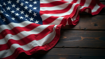 american flag on the old wooden background