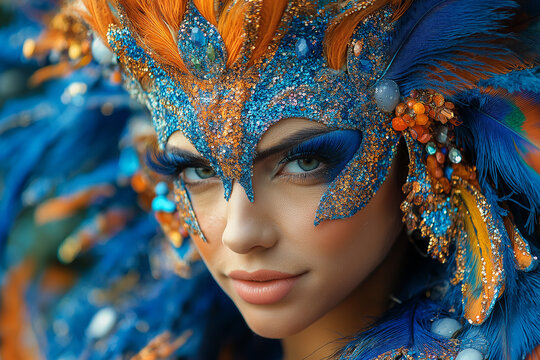 Photo de d&eacute;tails de costumes de carnaval avec paillettes, strass et plumes color&eacute;es. broderies fleurs et perles. costume, mode, v&ecirc;tement, d&eacute;guisement, habit, 