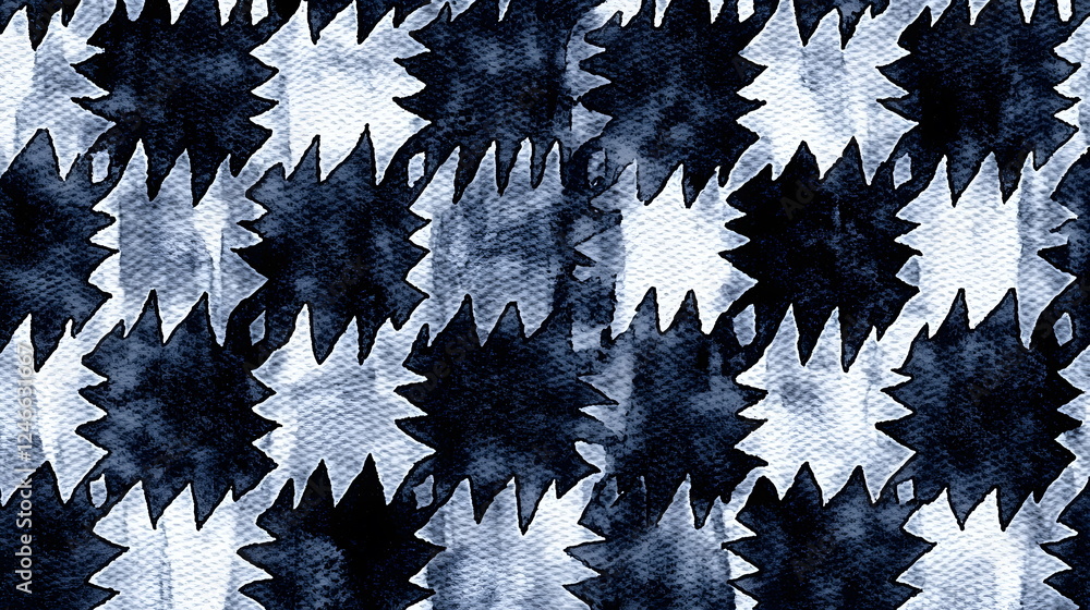 Poster abstract pattern with navy and white shapes alternating in a contemporary design on a transparent ba