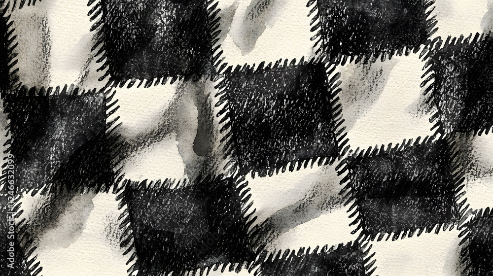 Aufkleber black and white checkered pattern with soft textures and watercolor techniques creating a stylish de