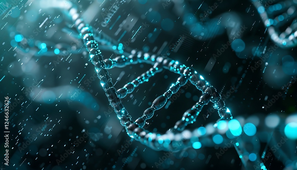 Poster 3d illustration of dna helix with binary code, abstract background