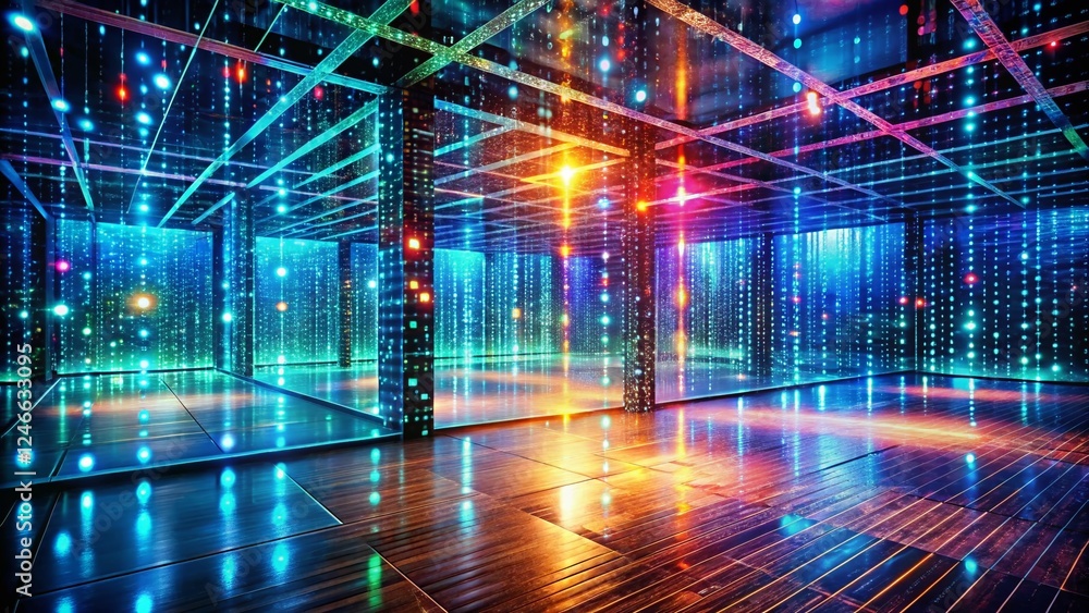 Poster abstract binary code hologram multiexposure ai machine learning concept