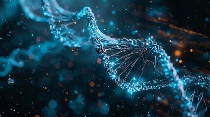 3d illustration of dna helix with binary code, abstract background