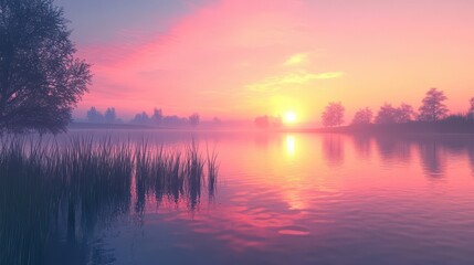 Fototapeta premium Serene Sunset Over Calm Waters