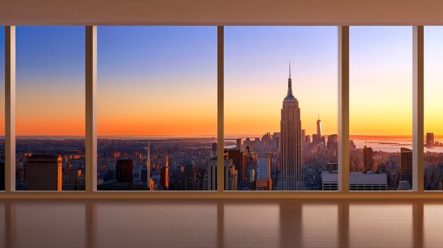 Breathtaking sunset view of the New York City skyline featuring the Empire State Building - Powered by Adobe