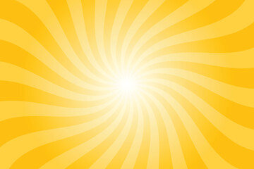 Abstract yellow background with rays retro starburst. Radial spiral stripes backdrop. Vintage sun beam texture. Sun rays pattern. Groovy retro swirl burst. Summer carnival background