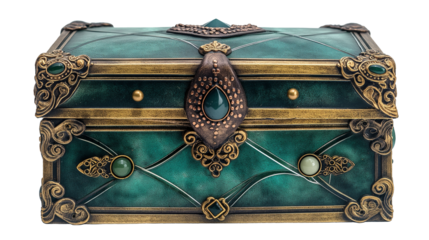 Antique jewelry box isolated on white and transparent background, cut out png