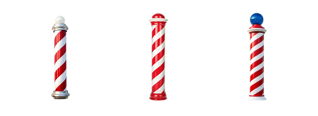 Fototapeta premium Barbershop Pole on White Background, Vintage Sign, and Iconic Barber Shop Symbol