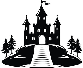Obraz premium Modern premium quality Castle on a hill vector illustration design, Castle on a hill silhouette or line art vector design
