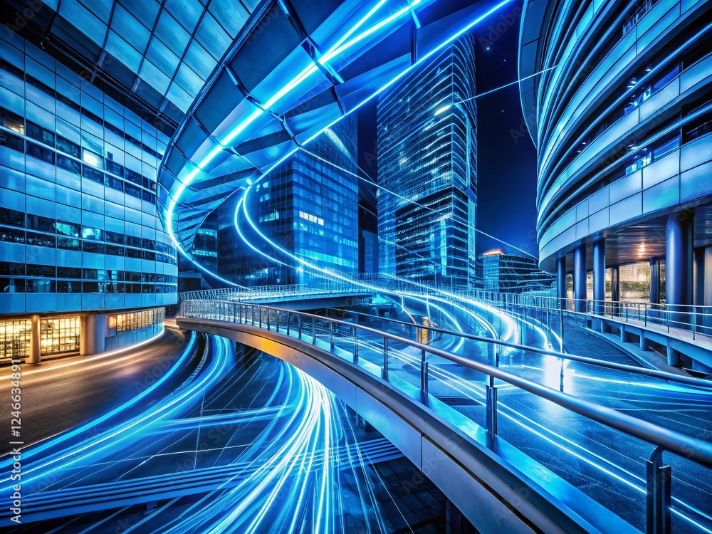 Poster abstract futuristic data streams: blue digital architecture