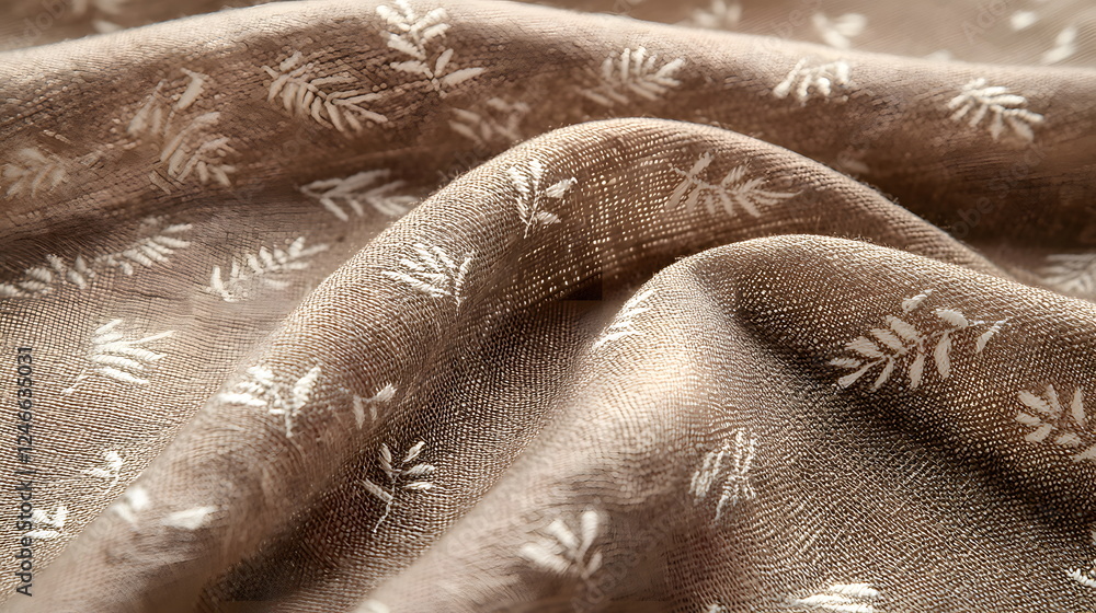 Aufkleber soft brown fabric with delicate white leaf patterns and a smooth texture on a transparent background