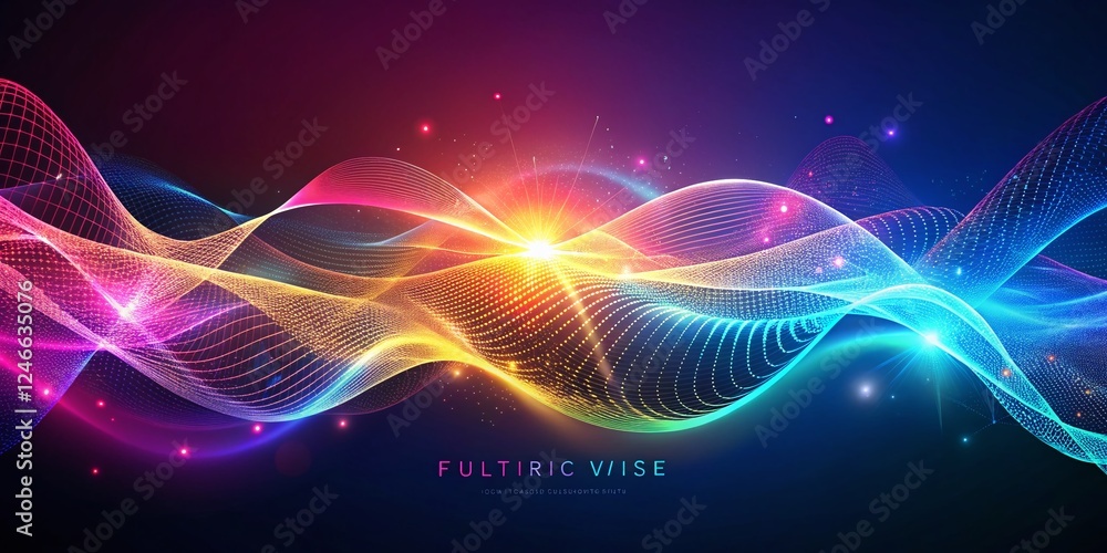Poster abstract futuristic flow particle waves background - motion design, right copy space