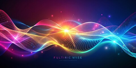 Obraz premium Abstract Futuristic Flow Particle Waves Background - Motion Design, Right Copy Space